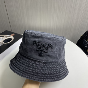 Prada Logo Black Canavs Bucket Cap Hat