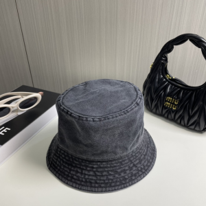 Prada Logo Black Canavs Bucket Cap Hat