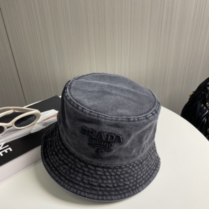 Prada Logo Black Canavs Bucket Cap Hat