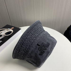 Prada Logo Black Canavs Bucket Cap Hat