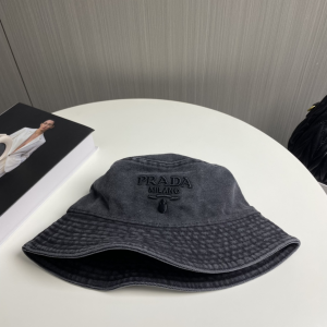 Prada Logo Black Canavs Bucket Cap Hat