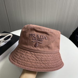 Prada Logo Burgundy Canavs Bucket Cap Hat