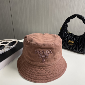 Prada Logo Burgundy Canavs Bucket Cap Hat