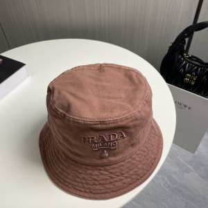 Prada Logo Burgundy Canavs Bucket Cap Hat