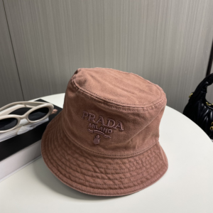 Prada Logo Burgundy Canavs Bucket Cap Hat