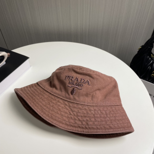Prada Logo Burgundy Canavs Bucket Cap Hat