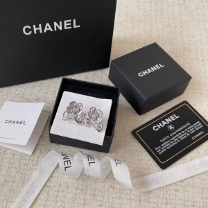 Chanel Silver CC Flower Earrings