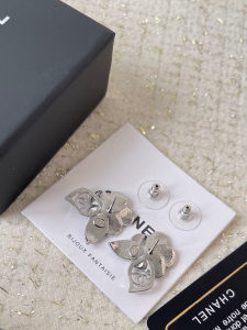 Chanel Silver CC Flower Earrings