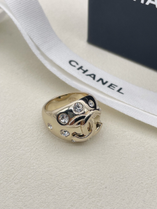 Chanel CC Logo Crystals Gold Rings