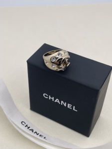 Chanel CC Logo Crystals Gold Rings