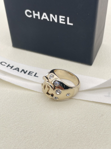 Chanel CC Logo Crystals Gold Rings