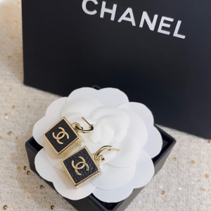 Chanel CC Logo Square Earrings Black