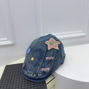 Miu Miu Denim Blue Beret Flap Cap Hat