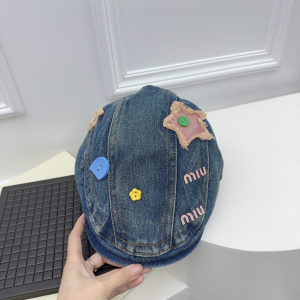 Miu Miu Denim Blue Beret Flap Cap Hat