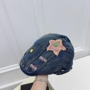 Miu Miu Denim Blue Beret Flap Cap Hat