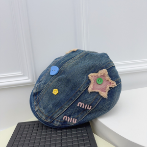 Miu Miu Denim Blue Beret Flap Cap Hat