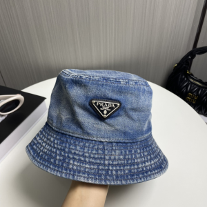 Prada Triangle Logo Denim Blue Bucket Hat