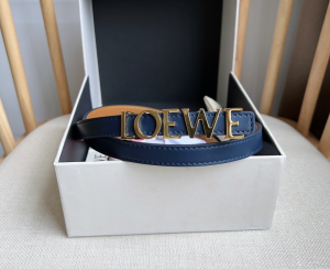 Loewe Slim Logo Engraved Thin Leather Belt Blue Brown 15MM Loewe Slim Logo Engraved Thin Leather Belt Blue Brown 15MM