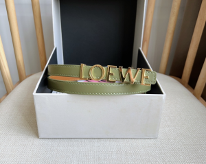 Loewe Slim Logo Engraved Thin Leather Belt Green Brown 15MM Loewe Slim Logo Engraved Thin Leather Belt Green Brown 15MM