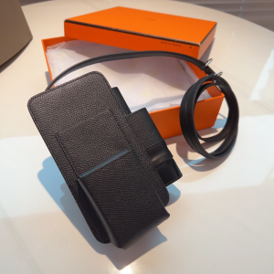 Hermes epsom leather hermesway phone case with strap Black Hermes epsom leather hermesway phone case with strap Black
