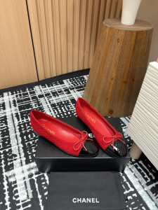 Chanel Bow Tweed Ballet Flat Red