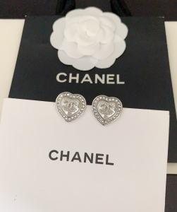 Chanel CC Crystal Heart Earrings