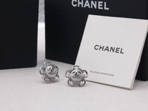 Chanel CC Logo Stud Earrings White
