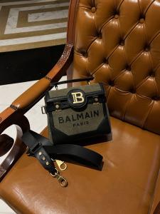Balmain Bbuzz 23 Jacquard Canvas and Black Leather Shoulder Crossbody Bag Black Balmain Bbuzz 23 Jacquard Canvas and Black Leather Shoulder Crossbody Bag Black