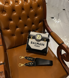 Balmain Bbuzz 23 Jacquard Canvas and Black Leather Shoulder Crossbody Bag Black Balmain Bbuzz 23 Jacquard Canvas and Black Leather Shoulder Crossbody Bag Black