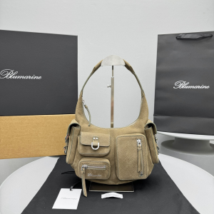 Blumarine Cargo Leather Hobo Shoulder Bag Khaki Green Blumarine Cargo Leather Hobo Shoulder Bag Khaki Green