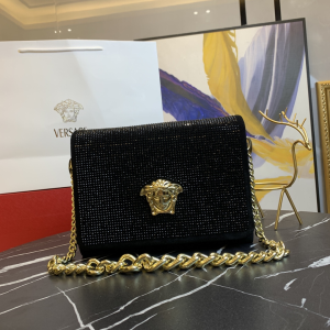 Versace Suede Palazzo Crystal Chain Evening Flap Bag Black Versace Suede Palazzo Crystal Chain Evening Flap Bag Black