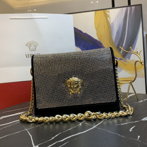 Versace Suede Palazzo Crystal Chain Evening Flap Bag Black Versace Suede Palazzo Crystal Chain Evening Flap Bag Black