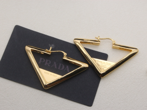 Prada Triangle Logo Hoop Earrings Yellow Gold Prada Triangle Logo Hoop Earrings Yellow Gold