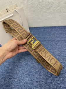 Versace Double Face Allover Embroidered Logo Fabroc Belt Brown 40MM Versace Double Face Allover Embroidered Logo Fabroc Belt Brown 40MM