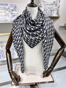 Dior Oblique Cashmere Wool Silk Shawl Scarf Blue Dior Oblique Cashmere Wool Silk Shawl Scarf Blue