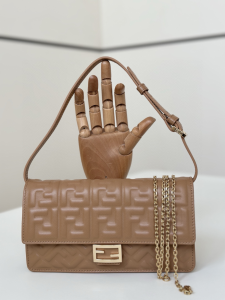 Fendi Baguette Continental Wallet with Chain Brown FF Embossed Leather Fendi Baguette Continental Wallet with Chain Brown FF Embossed Leather