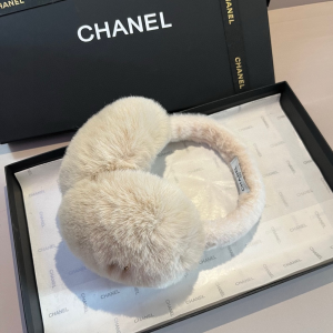 Chanel CC Logo Beige Shearling Ear Muffs