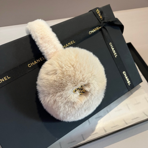 Chanel CC Logo Beige Shearling Ear Muffs