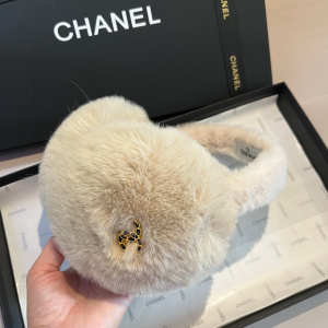 Chanel CC Logo Beige Shearling Ear Muffs