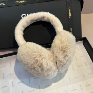 Chanel CC Logo Beige Shearling Ear Muffs