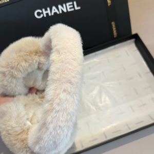 Chanel CC Logo Beige Shearling Ear Muffs