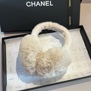 Chanel CC Logo Beige Shearling Ear Muffs