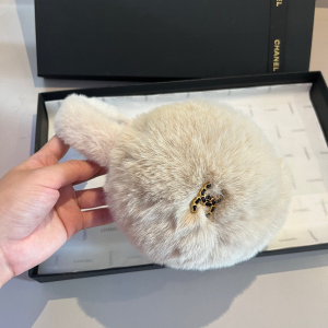 Chanel CC Logo Beige Shearling Ear Muffs