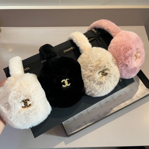 Chanel CC Logo Beige Shearling Ear Muffs