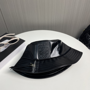 Loewe Anagram Leather Bucket Hat Black