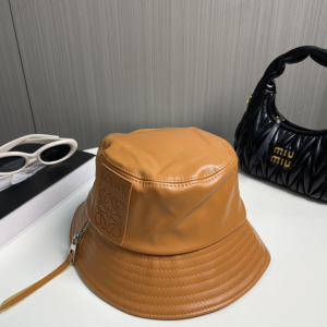 Loewe Anagram Leather Bucket Hat Brown