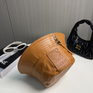 Loewe Anagram Leather Bucket Hat Brown
