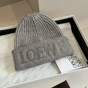 Loewe Logo Knitted Wool Beanie Grey