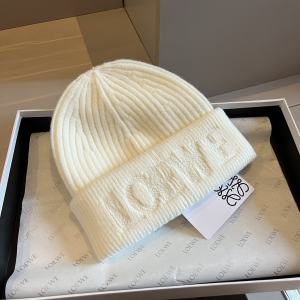Loewe Logo Knitted Wool Beanie White