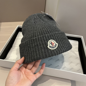Moncler Knitted Wool Beanie Grey